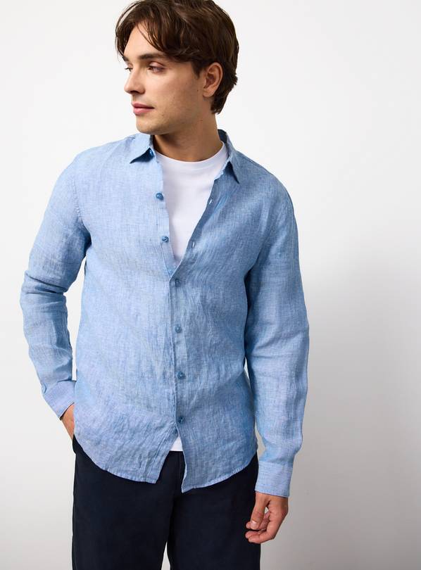 Mid Blue Linen Long Sleeve Shirt XXXL